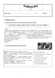English Worksheet: Language and Listening test n3 for 9th grade students