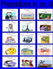 English Worksheet: PREPOSITIONS IN - ON - AT ...prepositions of place and time