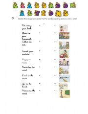 English worksheet: Classroom Actions match 