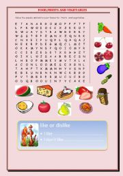 English Worksheet: fruits,food,vegetables