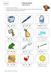 English Worksheet: I Know My Phonics Beginning Sounds 3/12