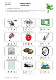 English Worksheet: I Know My Phonics Beginning Sounds 4/12