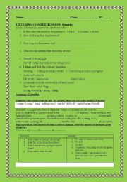 English Worksheet: 8th form listening comprehension mid-term 3 test