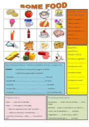 English Worksheet: Food. There is-there are. Some-any.