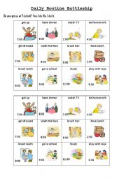 English Worksheet: Daily Routine Battleship