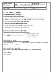 English Worksheet: Mid of Term Test N�3 (2nd form secondary Tunisa)