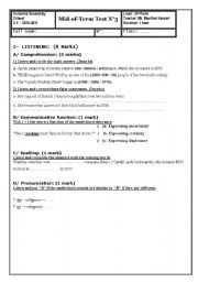 English Worksheet: Mid of Term Test N3 (2nd form secondary Tunisa)