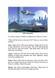 English Worksheet: Life in the future