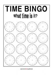 English Worksheet: Time Bingo