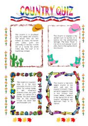 English Worksheet: COUNTRY QUIZ. PART 1 of 2.EDITABLE