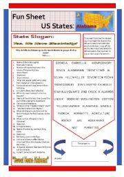 English Worksheet: FUN SHEET US STATES -ALABAMA