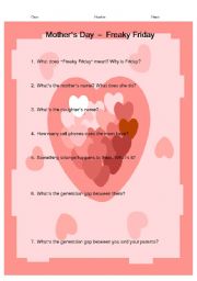 English worksheet: movie worksheet: Freaky Friday