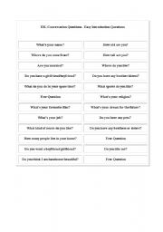 English worksheet: Introduction Questions 