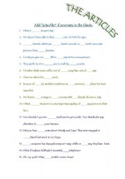 English Worksheet: articles