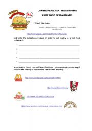 English Worksheet: can we really eat healthy food in a fast food restaurant?