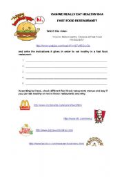 English Worksheet: can we really eat healthy food in a fast food restaurant?