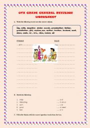 English worksheet: 6th Grade General Revision Part 1