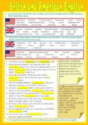 English Worksheet: British and American English (with answer keys)
