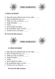 English Worksheet: wear sunscreen