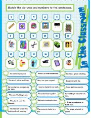 English Worksheet: In the Classroom and more