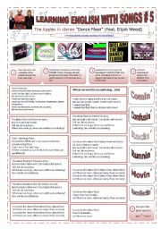 ENGLISH WITH SONGS #5# - (4 pages) - DANCING - Song - DANCE FLOOR - The apples in stereo feat. Elijah Wood - with 10 exercises + SHORT Story told in images