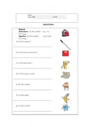 English Worksheet: Yes/ no questions about shool objects