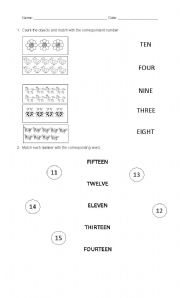 English worksheet: Numbers from 1 to 15 
