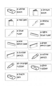 English Worksheet: SCHOOL OBJECTS AND COLOURS DOMINO