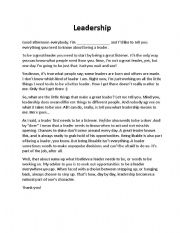 English Worksheet: Leadership (a speech) 1