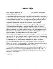 English Worksheet: Leadership (a speech) 2