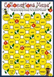 English Worksheet: Collocations Maze for YLs (B&W)