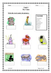 English Worksheet: classroom objects