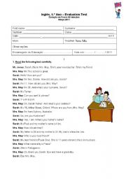 English Worksheet: Test _5 ano