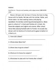 English Worksheet: reading activity