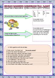 English Worksheet: simple present questions-do and does