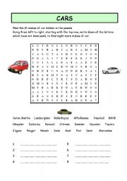 English worksheet: cars 