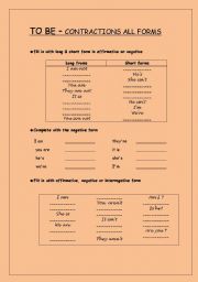 English Worksheet: To Be - CONTRACTIONS in all forms - Special Needs