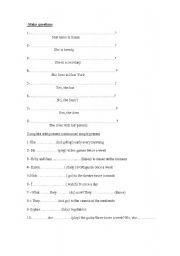 English worksheet: make questions/ complete with s.present , present continuous
