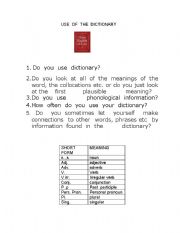 English worksheet: Use  of  the  dictionary