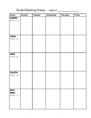 English Worksheet: Reading Group Weekly Plan