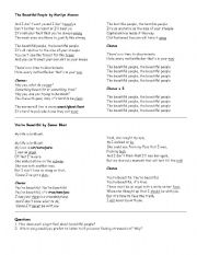 English Worksheet: Beautiful People by Marilyn Manson and Youre Beautiful by James Blunt