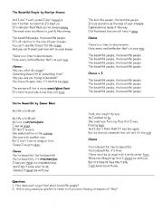 English worksheet: Beautiful People by Marilyn Manson and Youre Beautiful by James Blunt