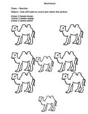 English worksheet: colour and count the camel 
