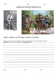 English Worksheet: 3 Level Sentence Writing - ADEC theme Exploration and Discovery