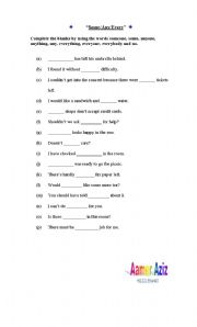 English worksheet: Some/ Every / Any