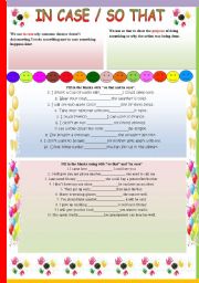 English Worksheet: SO THAT/ IN CASE