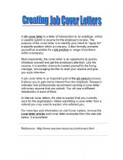 Assisting Students in Creating Job Cover Letters - Reading, Example Worksheet to Practice