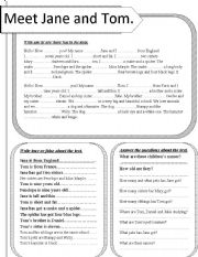 English Worksheet: Reading. Meet Jane and Tom. To be and have got.