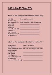 English worksheet: Age & Nationality practice for Special Needs