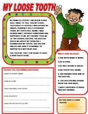 English Worksheet: MY LOOSE TOOTH